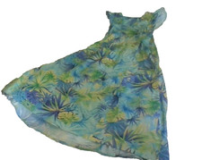 Vtg Handmade Hawaiian Maxi Dress Ruffle-Slv Tropical Long Length Size S/M Flowy
