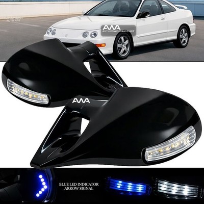 For 94-01 Acura Integra 2/3DR M-3 Style Gloss Black Power Mirrors Blue LED Arrow