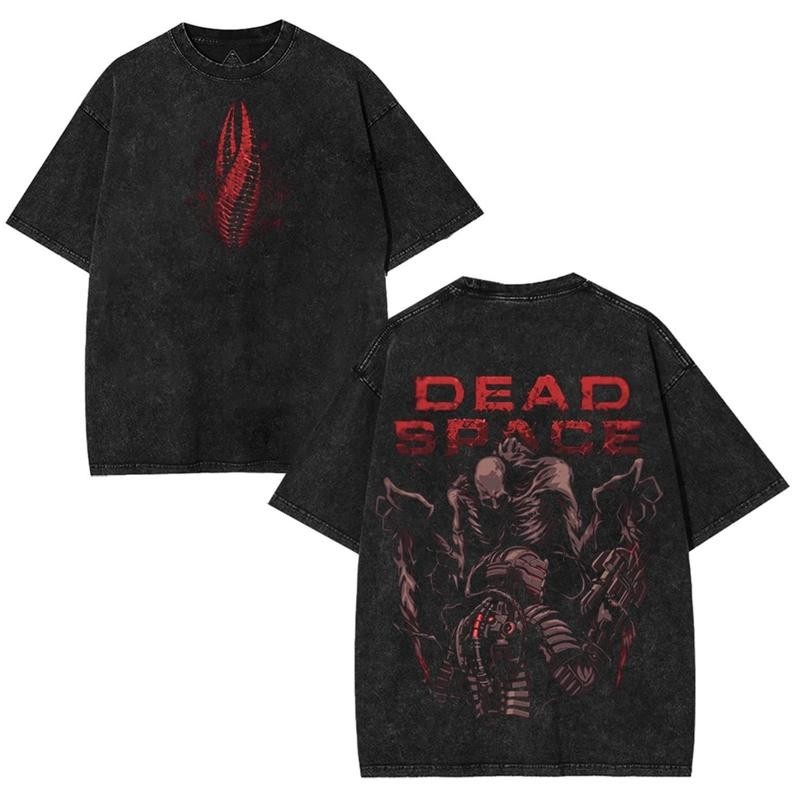 Retro Dead Space Graphic Tees Game Acid Washed, 2 sided Printed Unisex Washed-image
