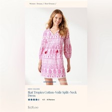 Tommy Bahama Dress Pink Cotton Dress Size Medium