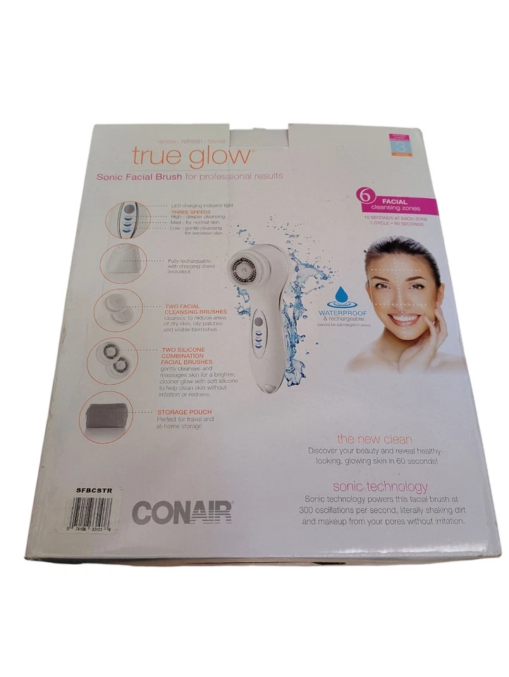 Cepillo de piel sónico Conair True Glow y 4 cabezales--3 velocidades, recargable, impermeable Foto 4 de 4