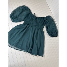 NWOT Lulus Vivacious Arrival Emerald Chiffon Balloon Sleeve Mini Dress Size M