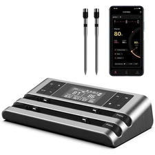 Wireless Smart Meat Thermometer with Dual-Sensor Probe, 500FT Remote Monitori...