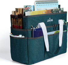 Craft Organizer Tote Bag, Large Art Storage Caddy with Multiple Pockets, Bluish