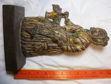 Doorstop Lady with Flower Basket & Umbrella Fair / Good  Cast Iron about 8 + lbs