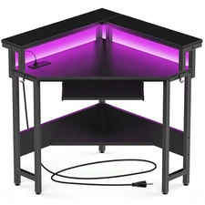 Conner Desk Home Office Computer Desk for Small Space with LED Lights Gaming ...