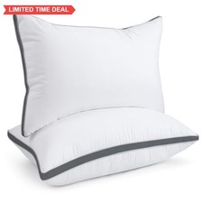 Bed Pillows Queen Size Set of 2 Firm Support Dark Grey Down Alternative