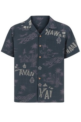 Favant Hawaiian Men's L Shirt Black Purple Turtle Short-Sleeved Pocket Coastal