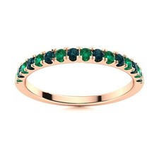 925 Silver Rose Plated 2MM Round London Blue Topaz  Emerald Half Eternity Ring