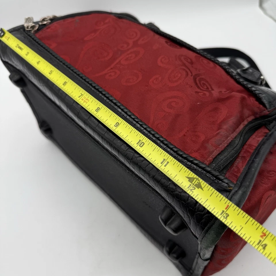 BRIGHTON TRAVEL LUGGAGE Carry On Cosmetic Toiletry Bag Red Fabric Black Leather - Image 2 of 4
