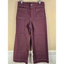 Maeve Anthropologie Womens Purple The Colette Wide Leg Crop Pants 30