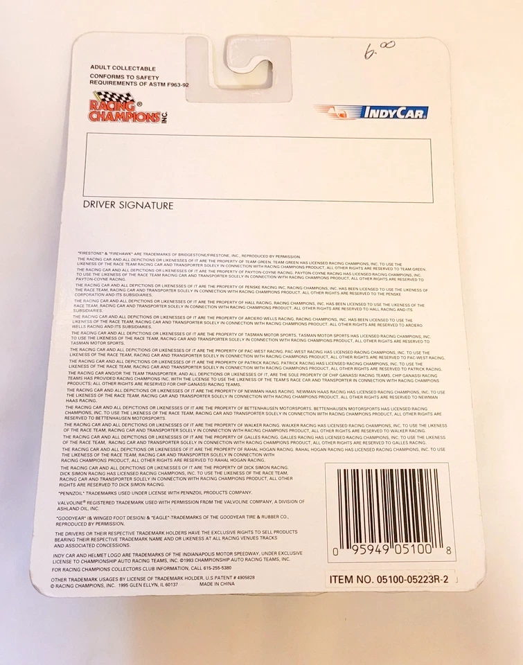 Racing Champions Indy Car Premier Ed. Série 2 Robby Gordon #5 1994 Frete Grátis - Imagem 2 de 2