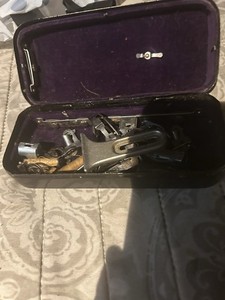 Pfaff Metal Case with accessories, sewing presser feet & other parts, See pics