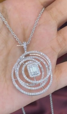 Womens Real Moissanite Round Swirl Pendant Valentine Gift 18'' Free Chain 925 SS