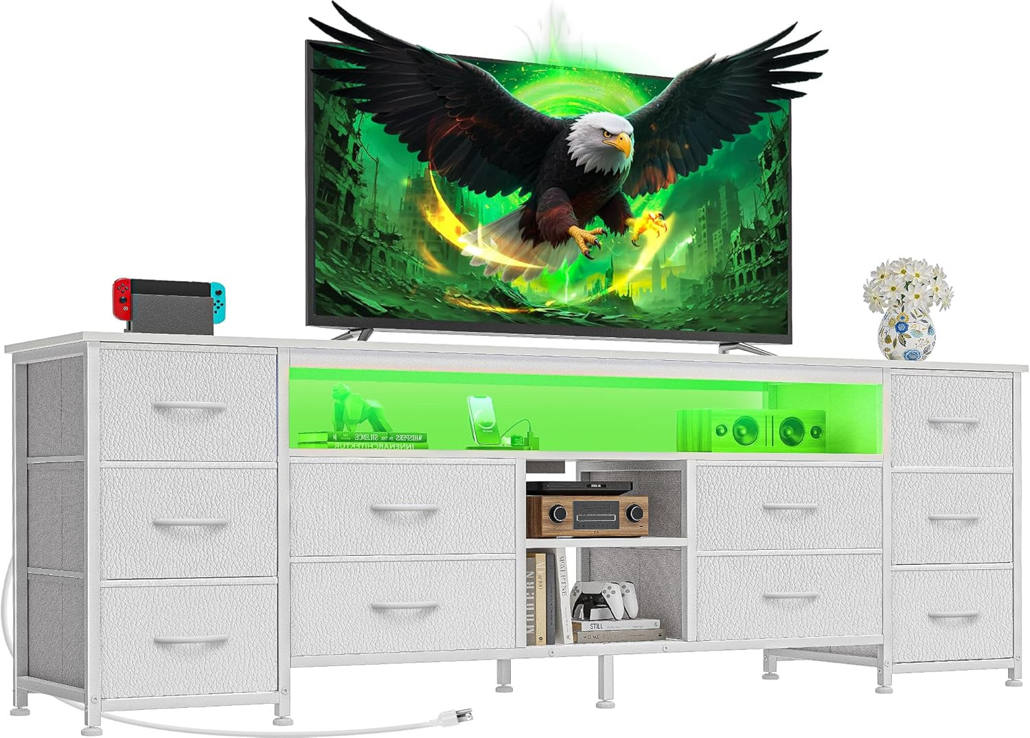 With Usb-c, Power Outlets, 10 Drawers & Led Lights