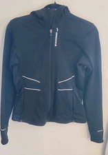 Brooks Equilibrium Running Jacket Women s M Black Hooded Full Zip Thumbholes