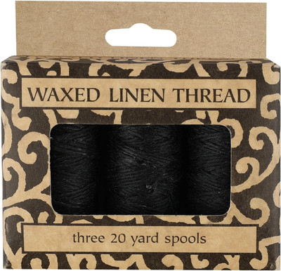 Waxed Genuine Linen Thread, 20 Yards, Pack of 3 Spools: Black (BBHM209) LIN-BBHM