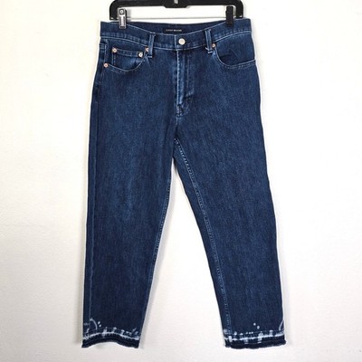 Lucky Brand Relax Taper Crop Jeans Women's 4 Blue Raw Hem Bleach Beachy Coastal