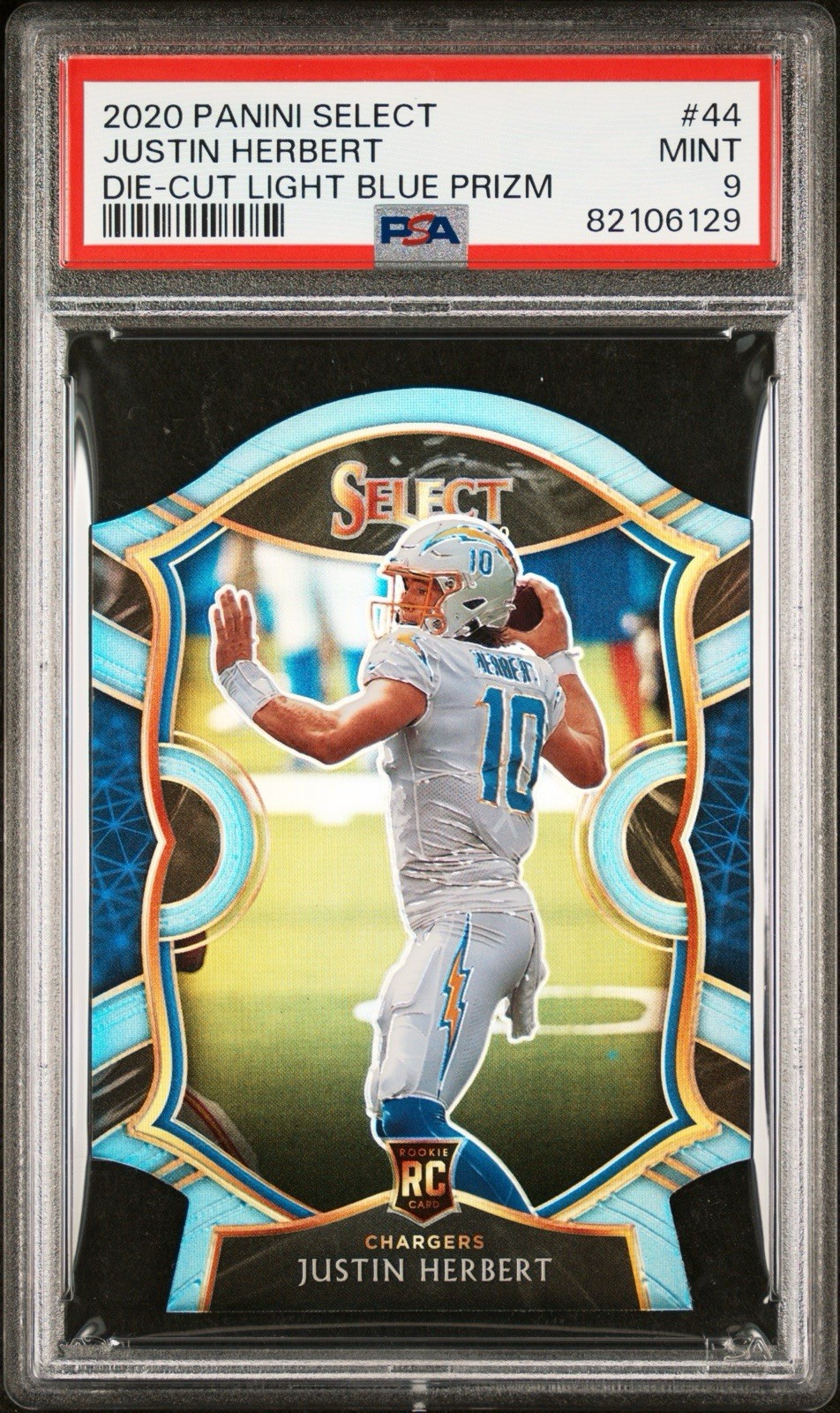 2020 PANINI SELECT DIE-CUT LIGHT BLUE PRIZM #44 JUSTIN HERBERT RC PSA 9 CHARGERS