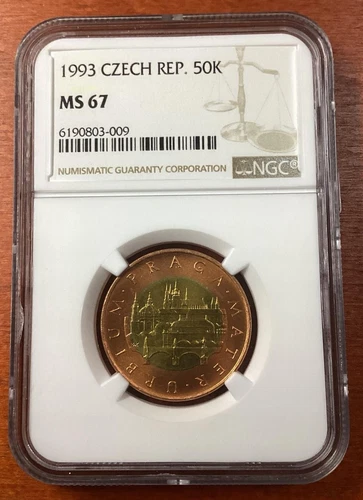 CZECH 50 Korun 1993 Bi-Metallic NGC MS67 TOP POP 1/3 Finest Known