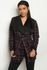 Chocolate Usa - Women's Black Burgundy Checkered Jacket