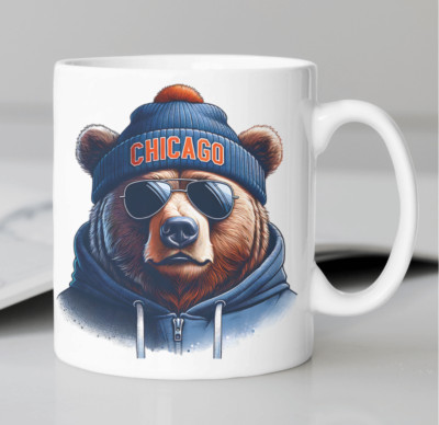 Chicago Bears mascot coffee mug stating, ''CHICAGO''
