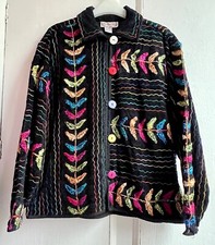Gorgeous Oversized Embroidered Black Cotton Velvet Kimono Jacket M/l