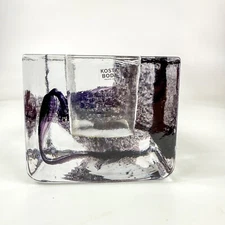 Kosta Boda Sweden Candle Holder Brick Anne Ehrner Purple Swirl Art Glass Square