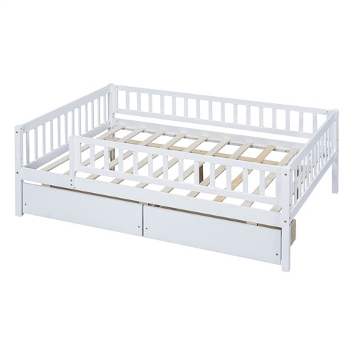 Full Size Daybed Wood Bed Frame Sofa Bed with 2 Drawer White/Gray/Natural/Walnut - Picture 27 of 72