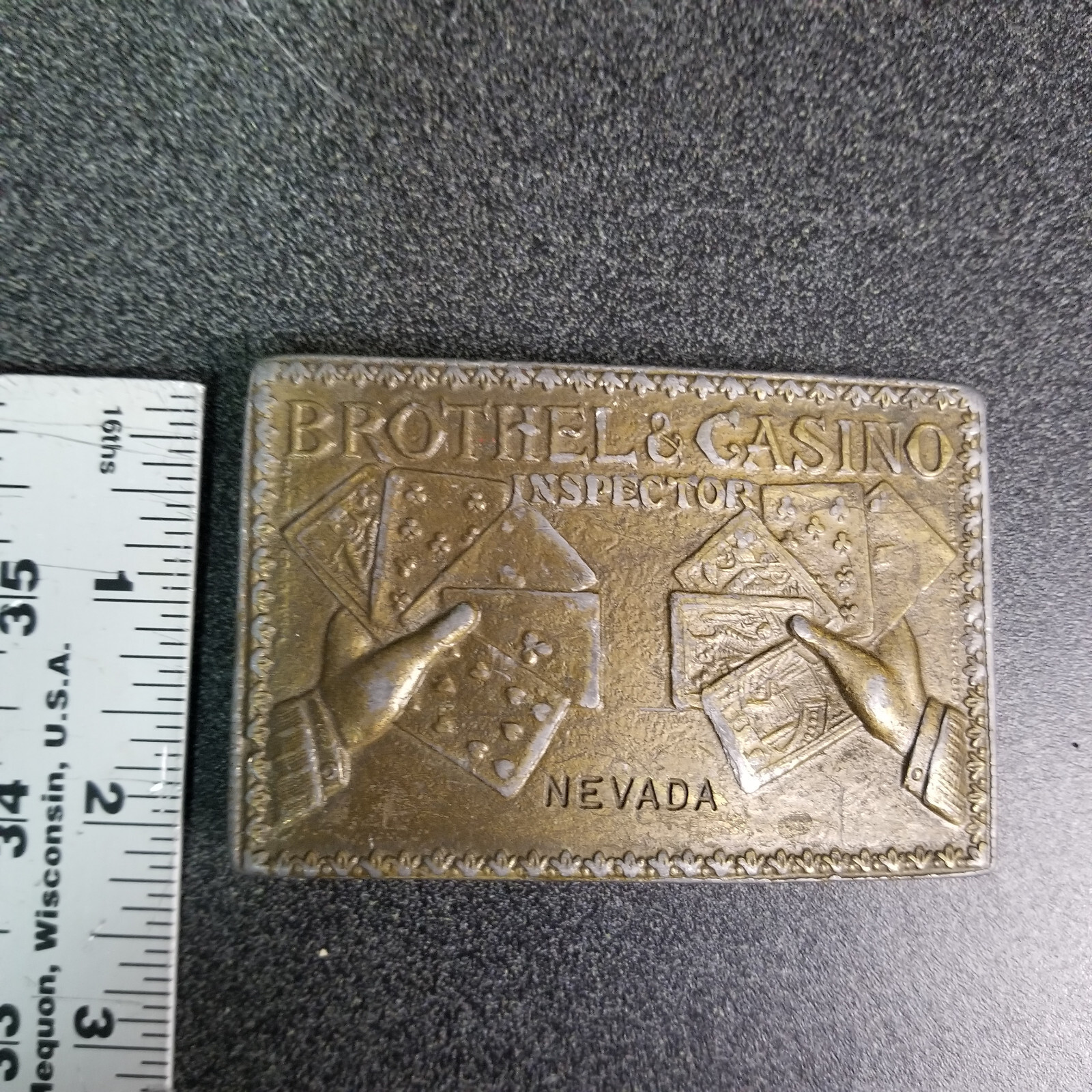 VINTAGE 1970s LAS VEGAS BROTHEL & CASINO INSPECTOR NEVADA BELT BUCKLE