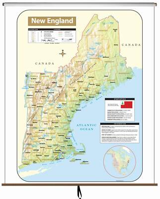 New England Shaded Relief Map on Spring Roller