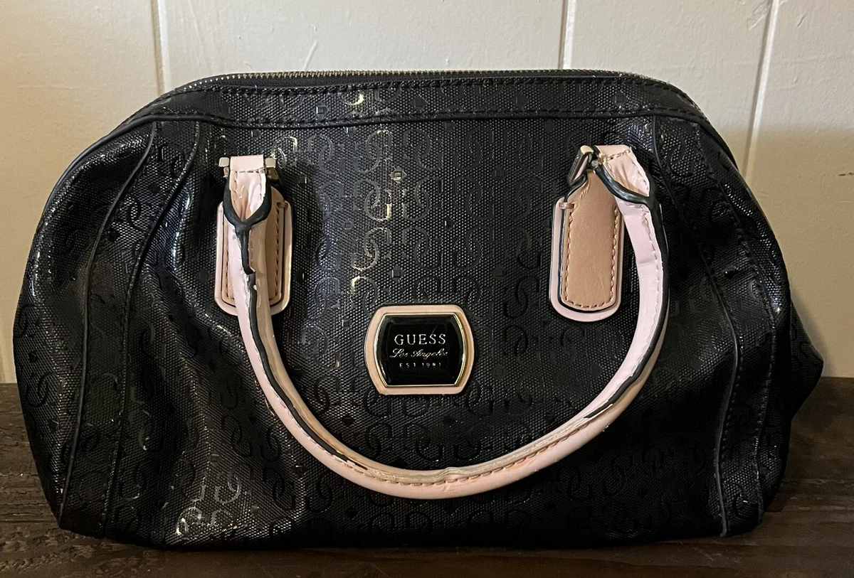 Guess Authentic Designer Shiny PVC Black Pink Purse Bag (about 13