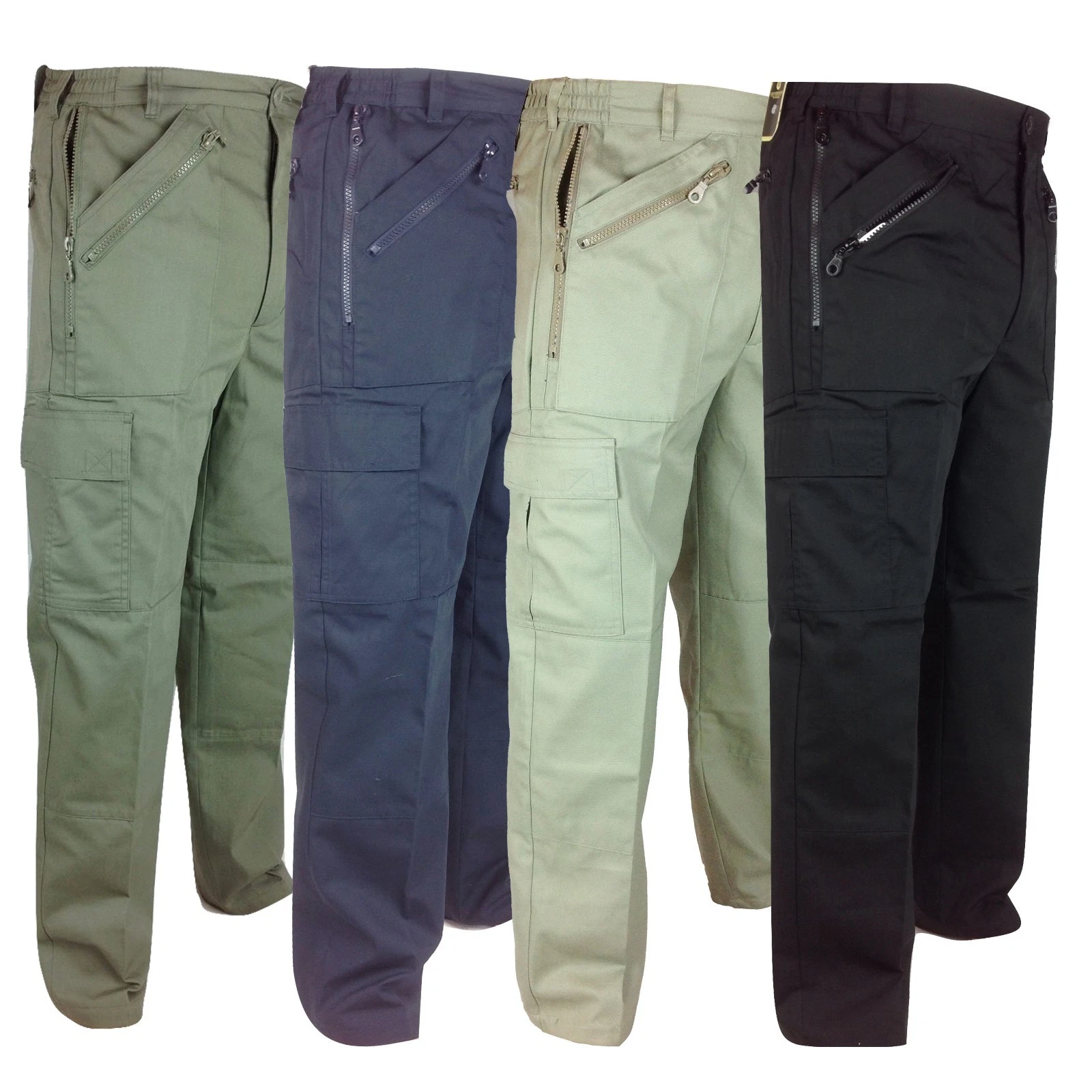 Mens Multi Pocket Combat Action Trousers 30-48 Zip Pockets Side Cargo Work Pants