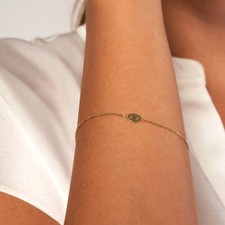 Evil Eye Bracelet Solid 14K Yellow Real Gold Good Luck Protection Bracelet Women