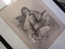 Antique Francesco Bartolozzi Etching After Guercino Woman Sitting FRAMED
