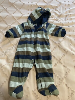 Carters Baby Boy Girl 6M Bodysuit Snowsuit Blue Stripes Fleece