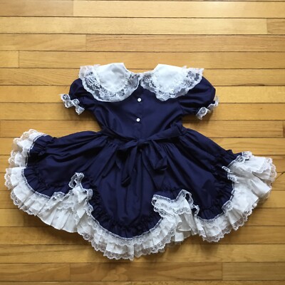 Lid'l Dolly's Dress Circle Frilly Ruffle Lace Party Pageant Size 6 Navy Blue  | eBay