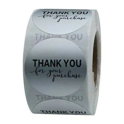 100Pcs Silver Foil Thank You for Your Purchase Stickers for Business Envelopes