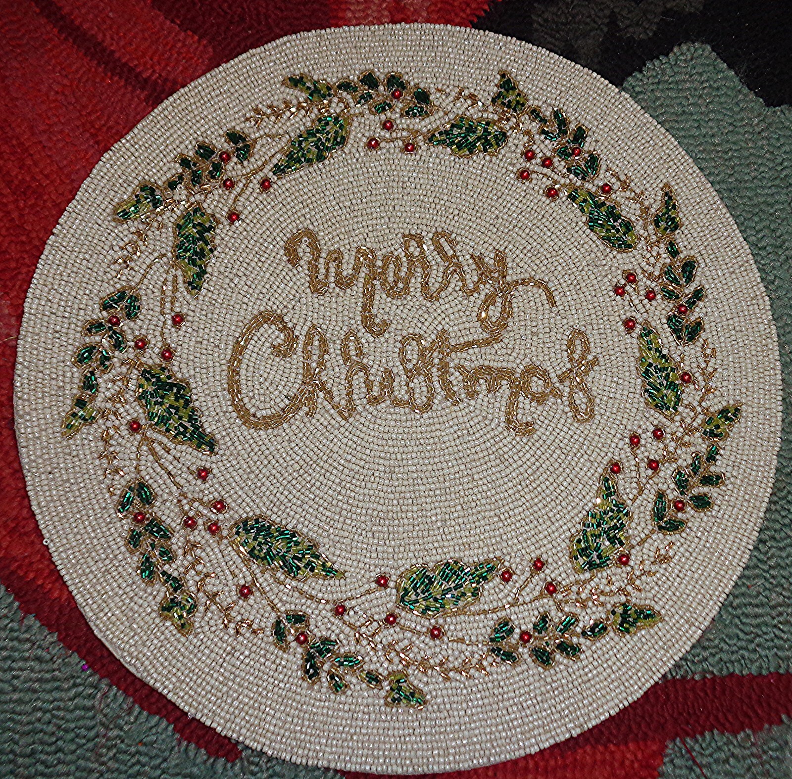 TAHARI MERRY CHRISTMAS BEADED PLACEMAT eBay