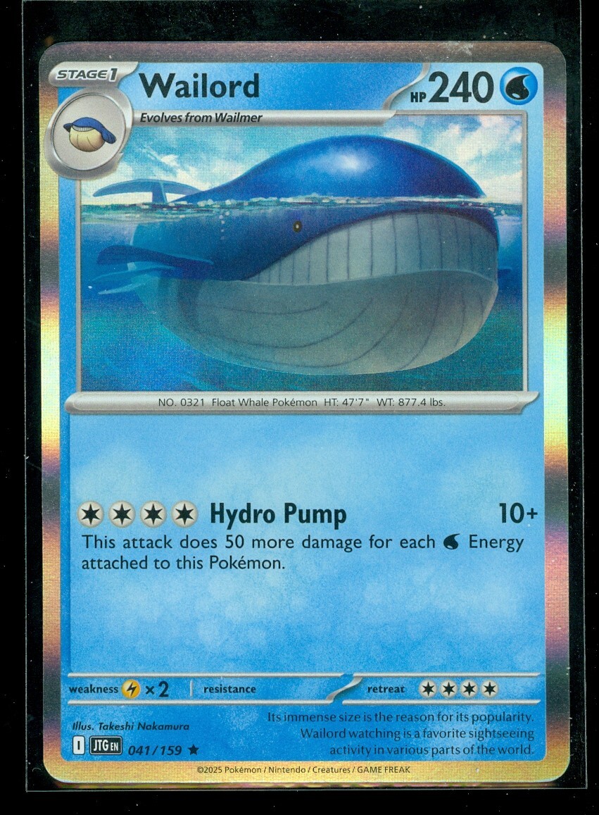 Pokemon WAILORD 041/159 Journey Together RARE HOLO - MINT
