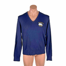 Vintage 80s Bar Harbor Inn MAINE Navy v-neck knit vacation sweater XL USA MADE