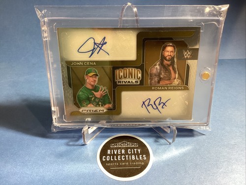 John Cena, Roman Reigns #IR-JR 2022 Panini Prizm WWE Iconic Rivals Dual Autographs card