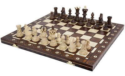 Large Chess Set 21 Inch Wooden Ambassador Hand Crafted Wood Chess Board Pieces