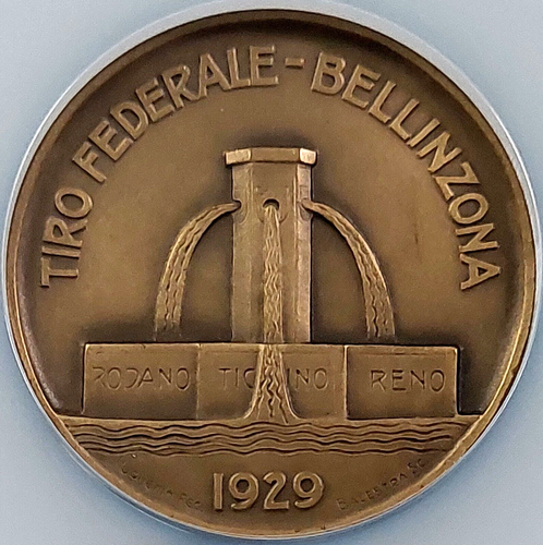 1929 Swiss Shooting Medal, R-1465b, AE, 50 mm, Ticino-Bellinzona, NGC MS 64 BN! - Picture 5 of 6