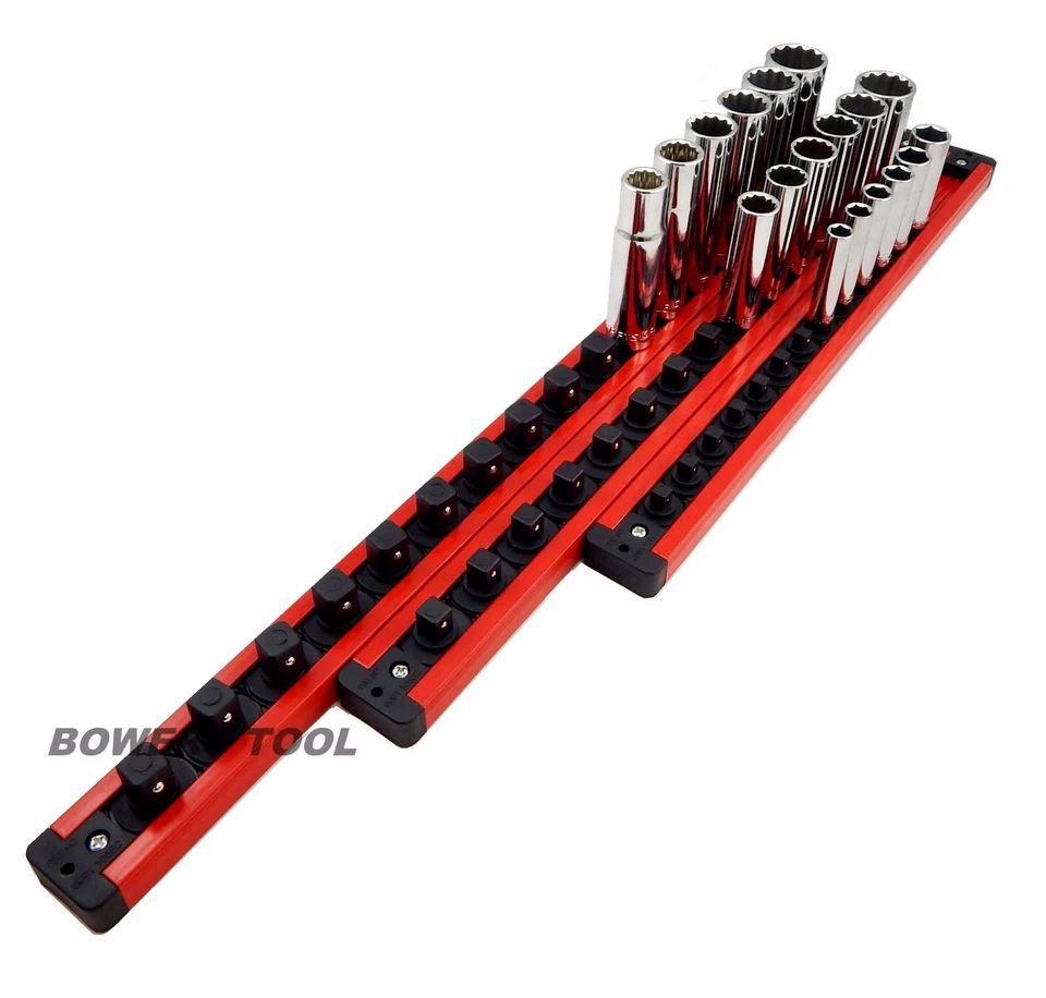 Mechanics Time Saver 1/4 3/8 1/2 Drive Lock A Socket Magnetic Rail Rack Set MTS - Image 2 of 3