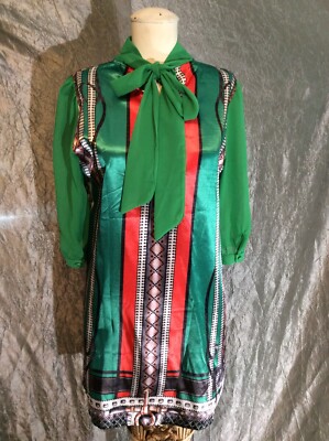 NWT Womens stylewe mini dress size 12 green red multicolor polyester semi  sheer | eBay