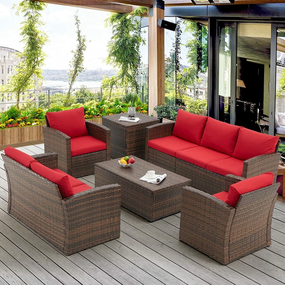 AECOJOY 7-Pieces Patio Sectional Sofa Outdoor Wicker Furniture Set W/Storage Box - Image 2 of 4