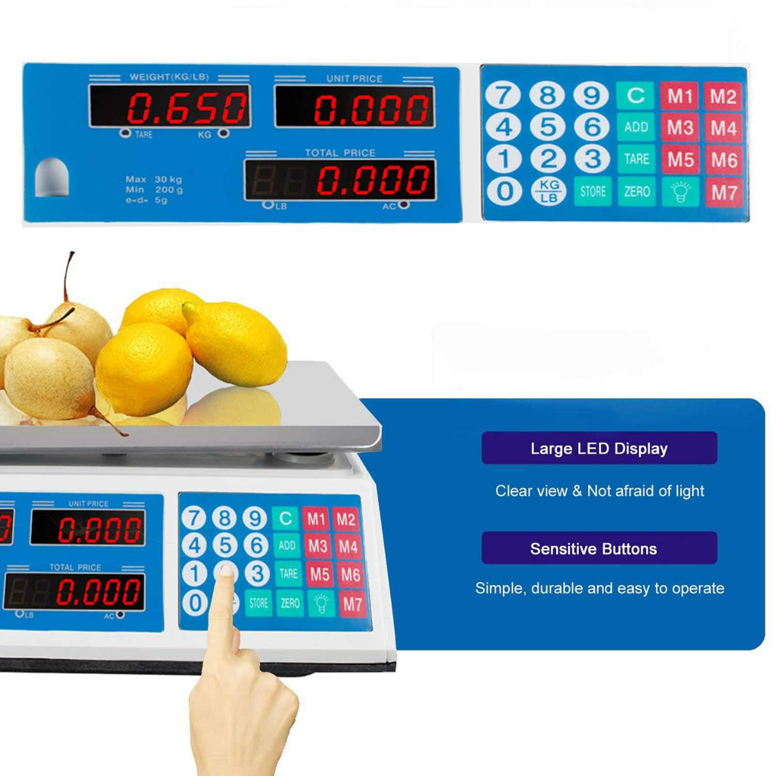 Digital LED Commercial Price Scale 66 lbs / 30 kg Food Fruit Electronic Counting