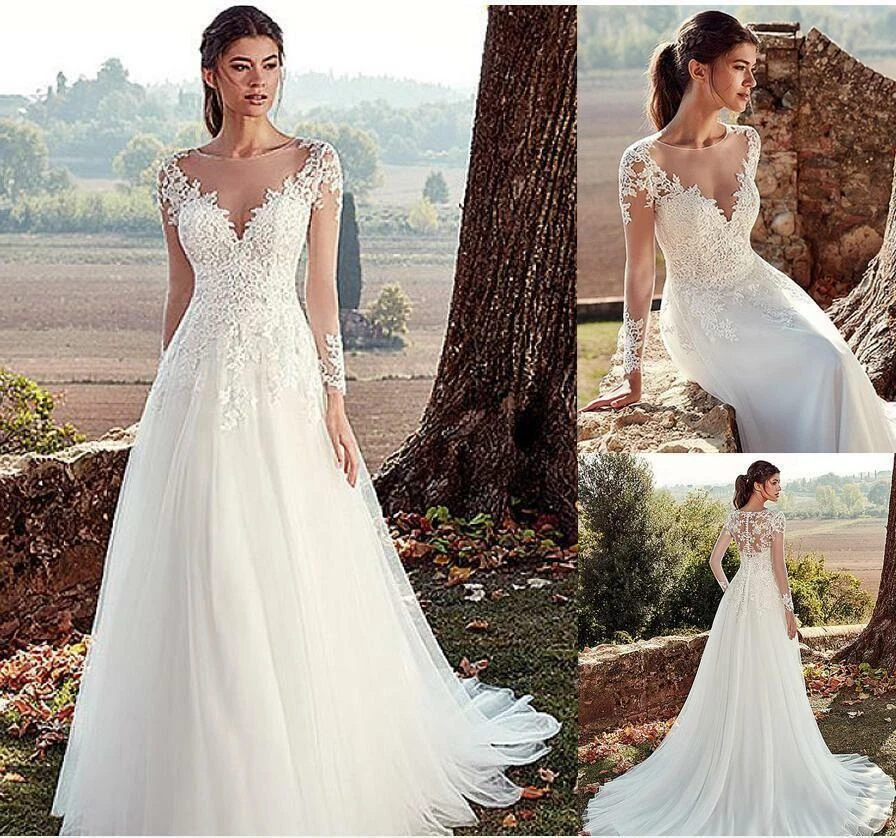 a line wedding dresses with sleeves