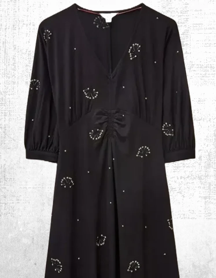 Ex White Stuff Women’s Embroidered Midi Jersey Dress in Black Multi (Defect) - Image 4 of 4